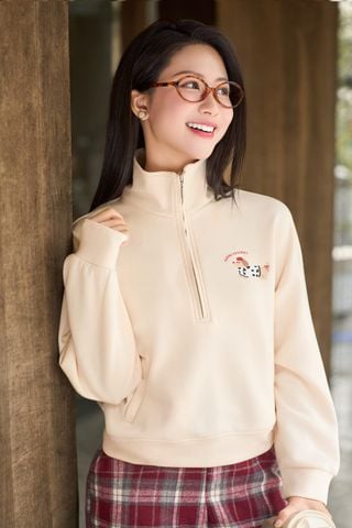 Áo dài tay dáng suông bo gấu cổ có khóa