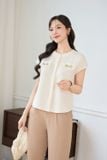 Áo sơ mi xốp Hàn vai chờm cổ tròn 