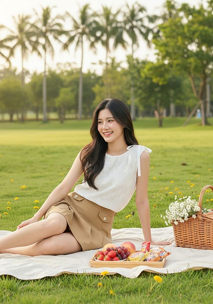  Áo thô thêu sát nách thiết kế rút nơ cổ duyên dáng 