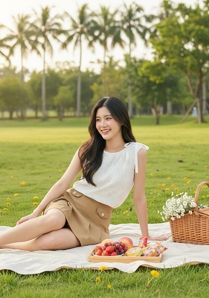  Áo thô thêu sát nách thiết kế rút nơ cổ duyên dáng 