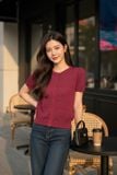  Áo tay cộc cổ tròn bo gấu dệt họa tiết 