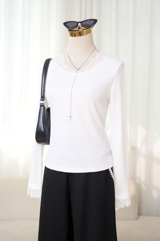  Áo tăm lạnh nữ Cardina dáng ôm cổ tròn có phối ren 