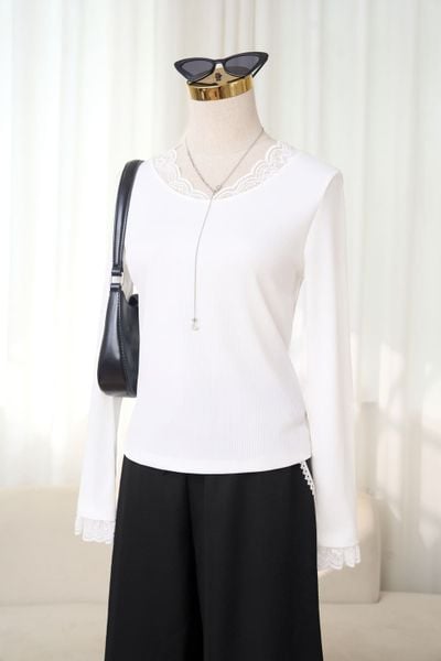 Áo tăm lạnh nữ Cardina dáng ôm cổ tròn có phối ren