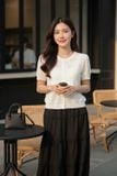  Áo tay cộc cổ tròn bo gấu dệt họa tiết 