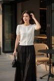  Áo tay cộc cổ tròn bo gấu dệt họa tiết 