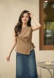  Áo thô gió sát nách cổ tròn dáng Peplum thắt eo tôn dáng 