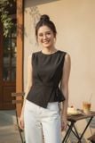  Áo thô gió sát nách cổ tròn dáng Peplum thắt eo tôn dáng 