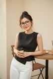  Áo thô gió sát nách cổ tròn dáng Peplum thắt eo tôn dáng 