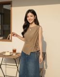  Áo thô gió sát nách cổ tròn dáng Peplum thắt eo tôn dáng 
