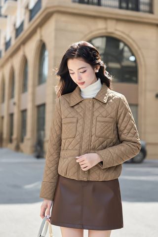 Áo phao nữ Crystal vải gió cao cấp chần trám lõi bông siêu nhẹ