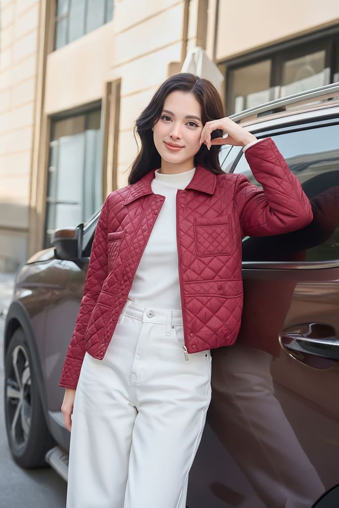  Áo phao nữ Crystal vải gió cao cấp chần trám lõi bông siêu nhẹ 