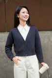  Áo dài tay phối cổ sơ mi giả cardigan 