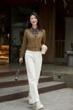  Áo dài tay phối cổ sơ mi giả cardigan 