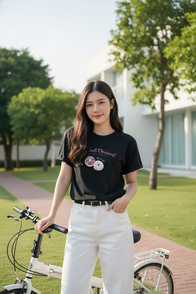  Áo Cotton tay cộc cổ tròn vai trễ in hình Sweet Dessert 