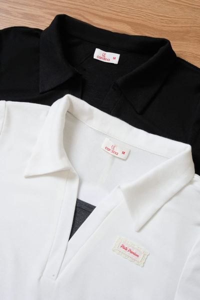  Áo cotton zip cộc tay cổ bẻ phối gấu 