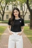  Áo phông nữ cotton tay cộc cổ tròn phối viền sóng 
