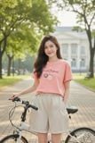  Áo Cotton tay cộc cổ tròn vai trễ in hình Sweet Dessert 