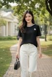 Áo phông nữ cotton tay cộc cổ tròn phối viền sóng 