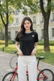  Áo phông nữ cotton tay cộc cổ tròn phối viền sóng 