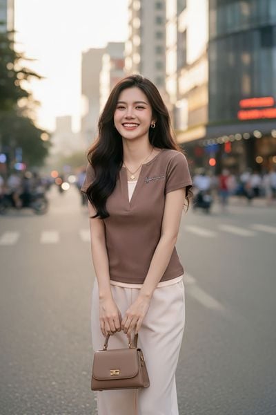  Áo phông tăm lạnh cổ V phối màu thêu chữ 