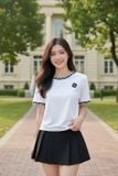  Áo phông nữ cotton tay cộc cổ tròn phối viền sóng 
