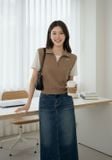  Áo Cotton tay cộc giả 2 lớp cổ bẻ thêu chữ ngực 