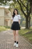  Áo phông nữ cotton tay cộc cổ tròn phối viền sóng 