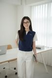  Áo Cotton tay cộc giả 2 lớp cổ bẻ thêu chữ ngực 