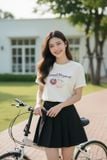  Áo Cotton tay cộc cổ tròn vai trễ in hình Sweet Dessert 