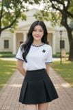  Áo phông nữ cotton tay cộc cổ tròn phối viền sóng 