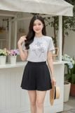  Áo thun nữ Cotton tay cộc cổ tròn Basic họa tiết hoa in 