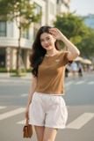  Áo thun Cotton Zip tay cộc cổ trụ phối viền 