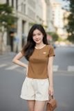  Áo thun Cotton Zip tay cộc cổ trụ phối viền 