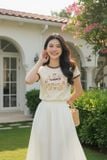  Áo phông Cotton tay cộc cổ tròn viền phối họa tiết Summer 
