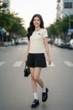  Áo thun Cotton Zip tay cộc cổ trụ phối viền 
