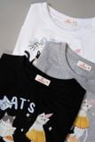  Áo phông nữ Cotton co giãn cổ tròn in hình mèo 