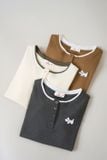  Áo thun Cotton Zip tay cộc cổ trụ phối viền 