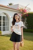  Áo phông Cotton tay cộc cổ tròn viền phối họa tiết Summer 