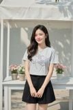  Áo thun nữ Cotton tay cộc cổ tròn Basic họa tiết hoa in 