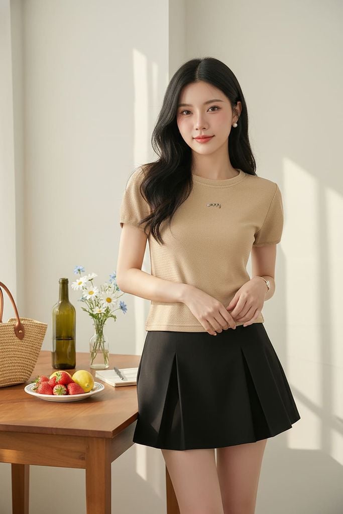  Áo thun xốp tay cộc cổ tròn đính tag ngực cao cấp 