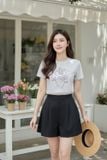  Áo thun nữ Cotton tay cộc cổ tròn Basic họa tiết hoa in 
