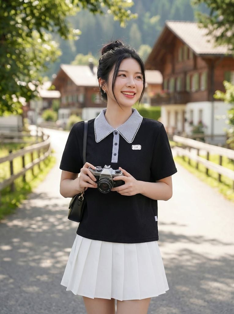  Áo Polo Cotton tay cộc phối cổ viền ren kẻ sọc 