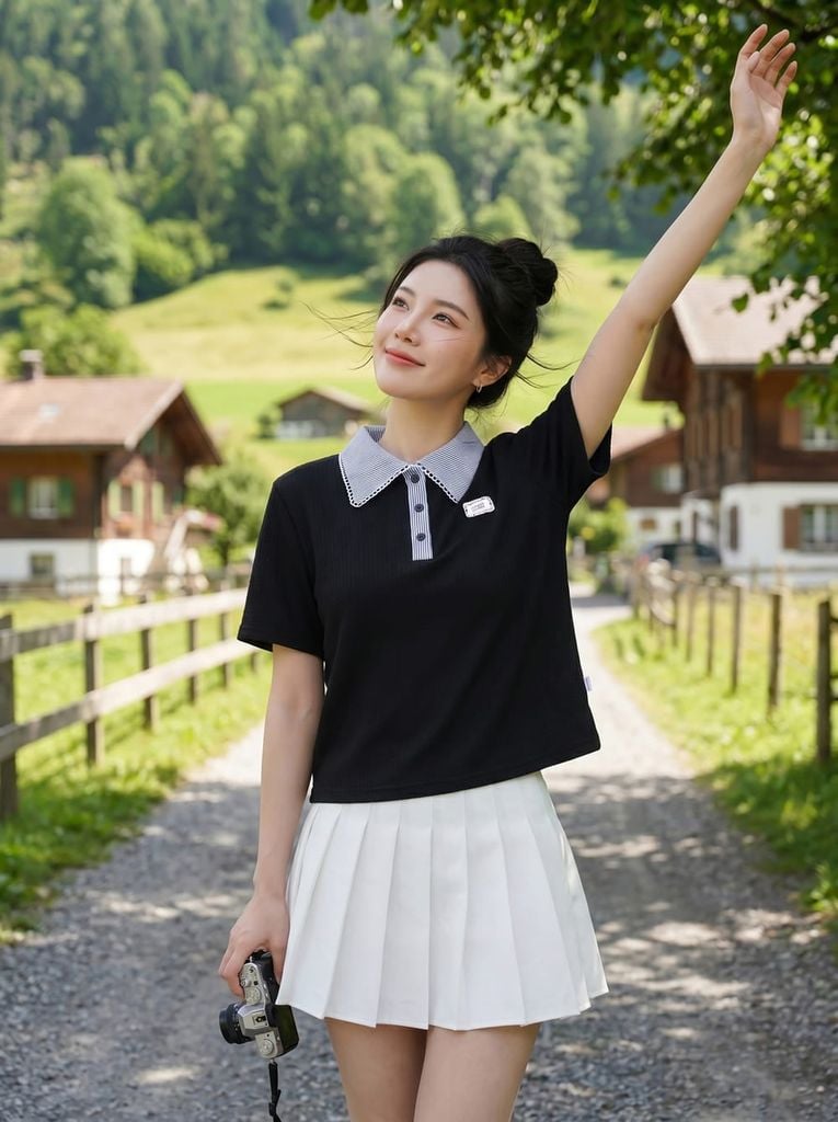  Áo Polo Cotton tay cộc phối cổ viền ren kẻ sọc 