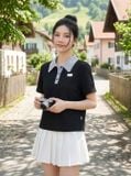  Áo Polo Cotton tay cộc phối cổ viền ren kẻ sọc 