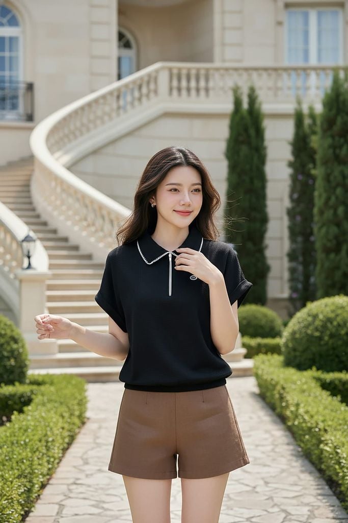  Áo Polo Cotton tổ ong tay liền chun gấu phối khóa cổ 