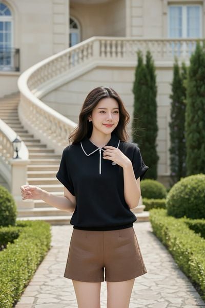  Áo Polo Cotton tổ ong tay liền chun gấu phối khóa cổ 