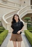  Áo Polo Cotton tổ ong tay liền chun gấu phối khóa cổ 