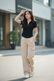  Áo thun nữ Cotton Zip cổ đức khóa lệ tay cộc 