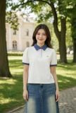  Áo polo cotton phối cổ kẻ tay cộc vai bồng 
