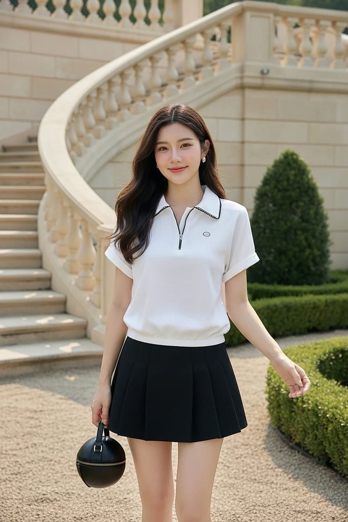  Áo Polo Cotton tổ ong tay liền chun gấu phối khóa cổ 